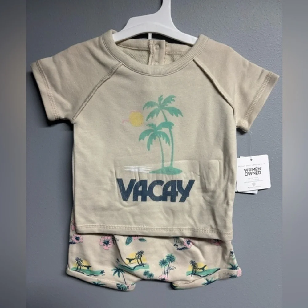 Vacay Kids Matching Set - Cream and Green